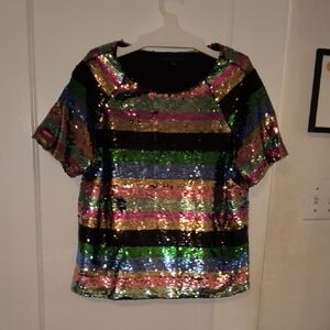 Sanctuary | Colorful Sequin Striped Blouse
